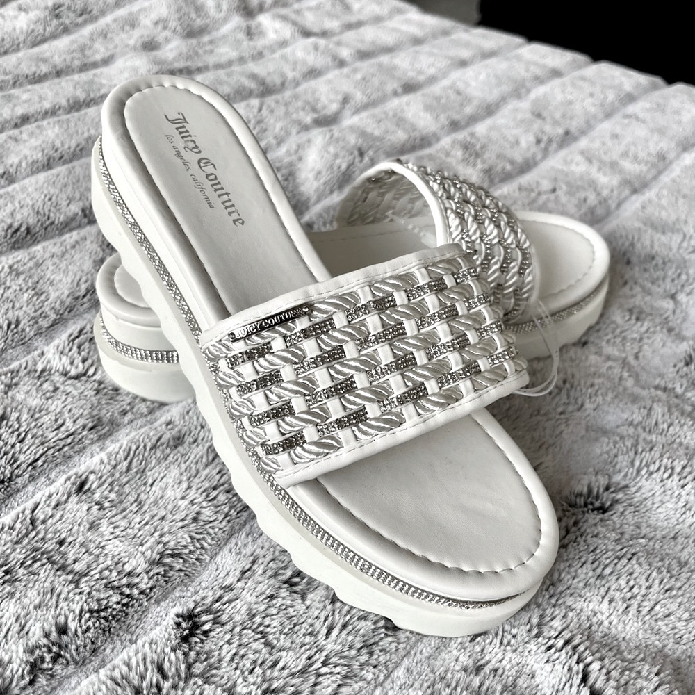 Juicy Couture White and Silver Wedge Sandals with Rhinestones